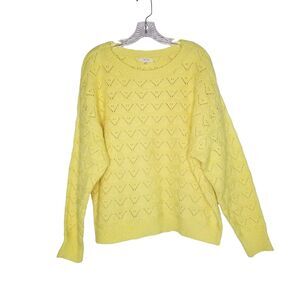 MAURICES Womens Size XL Sheer Yellow Sweater Knit Crochet Scoop Neck Shirt
